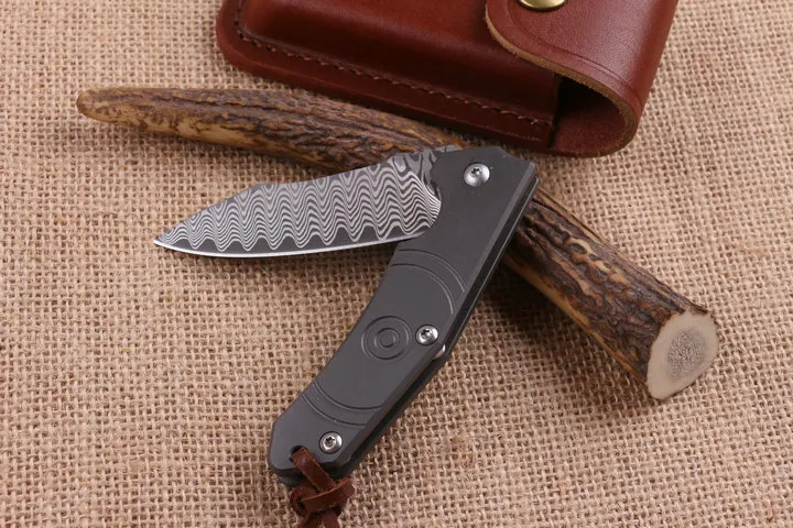 Special Offer New Design Damascus Flipper Folding knife 60HRC Blade TC4 Titanium Handle EDC Pocket folding knife Gift knives