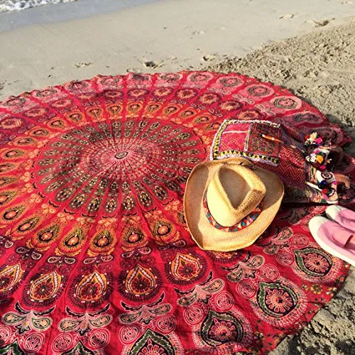 Round Beach Or Pcnc Blanket, Orgnal Hand Panted Blue Mandala On 59 Beach Towel - Etsy - View #3