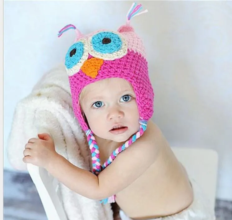 Inverno caldo Cappello bambini moda berretti bambini Beanie Knit Bambini Gufo Cartone animato Artigianato Cappelli di lana all'uncinetto Cappelli bambini caldi