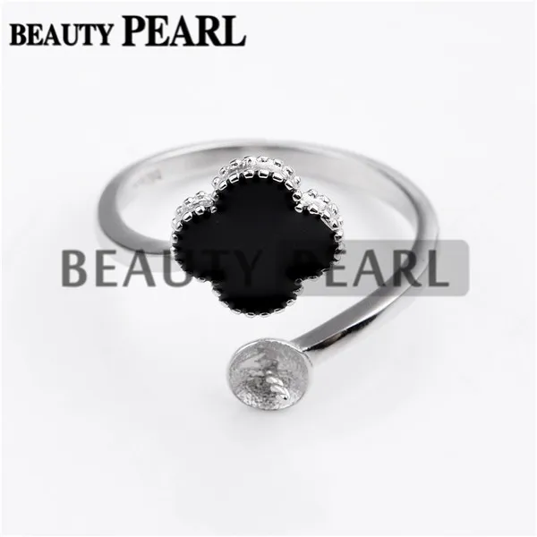 Réglages de la bague en perle Trèfle noir Base de la bague en argent sterling 925 Bijoux à faire soi-même Semi-montage 5 pièces