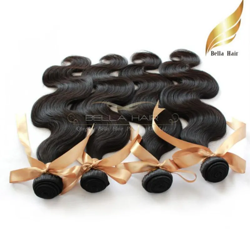 10-28 Mongoliskt mänskligt hår väver 4st/Lot Body Wave Hairextensions Bellahair Natural Color