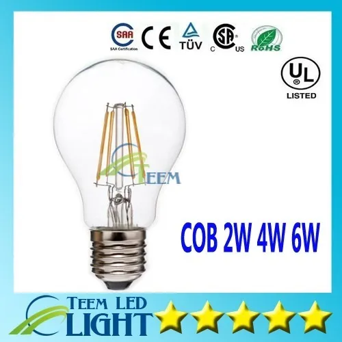 DHL DIMMABLE LED Globe Bulb 2W 4W 6W E27 A60 A19 Vintage LED-filament Bubbla kullampa 85-265V Edison Globe lampa 120lm / W