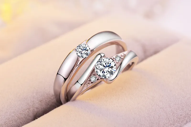 12 stijlen luxe sterling zilveren trouwringen vrouwen en mannen engagement cz edelsteen open ringen voor paar belofte mode-sieraden