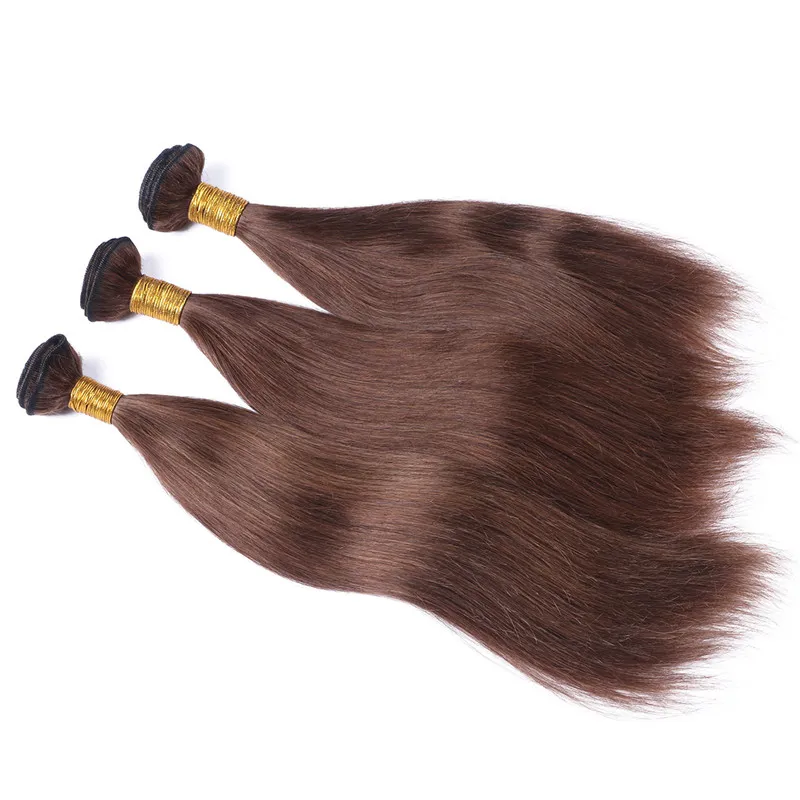 Mink Cabelo Humano Castanho Chocolate Humano Tecer Reta De Seda # 4 Castanho Escuro Feixes de Cabelo Humano Brasileiro 3 Pcs Muito Reta Tramas Duplas