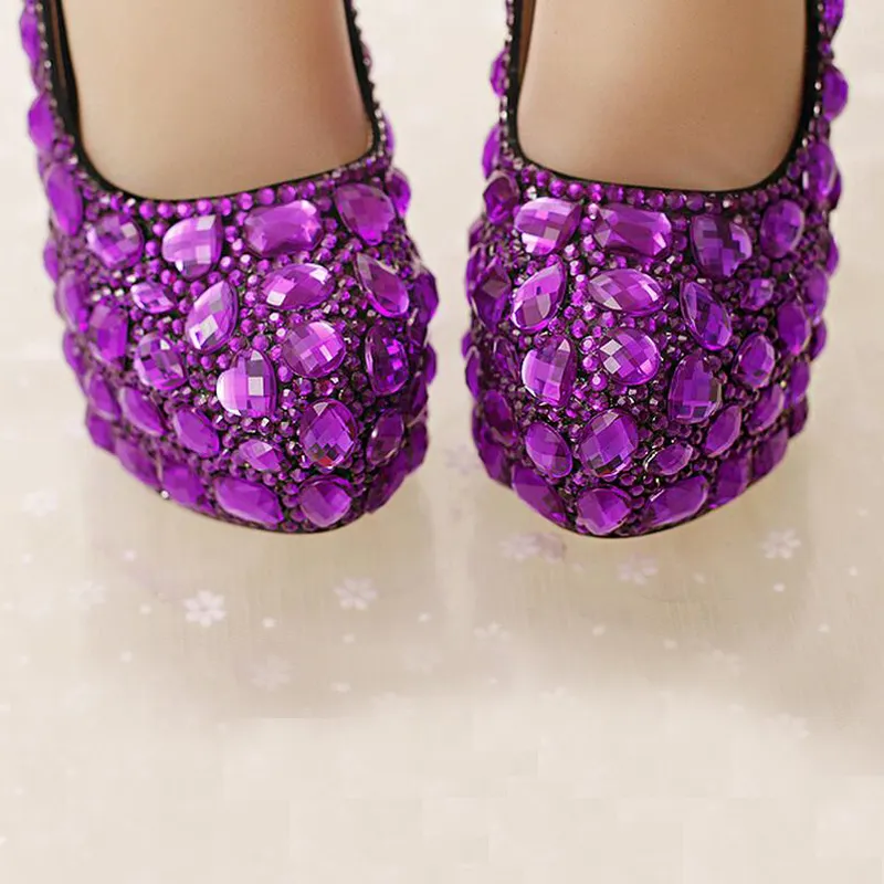 Purple Crystal Bridal Shoune High Heel Платформы ручной работы красивые страза Свадебная вечеринка.