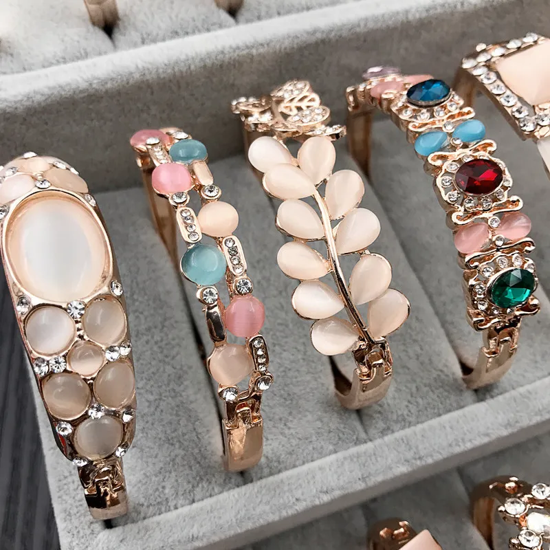 Charm Bangle Bracelet Rose Gold Silver Mix Different Styles Wholesale Cat Eye Gem Rhinestone Jewelry Korean Fashion Quality Bracelet DHL