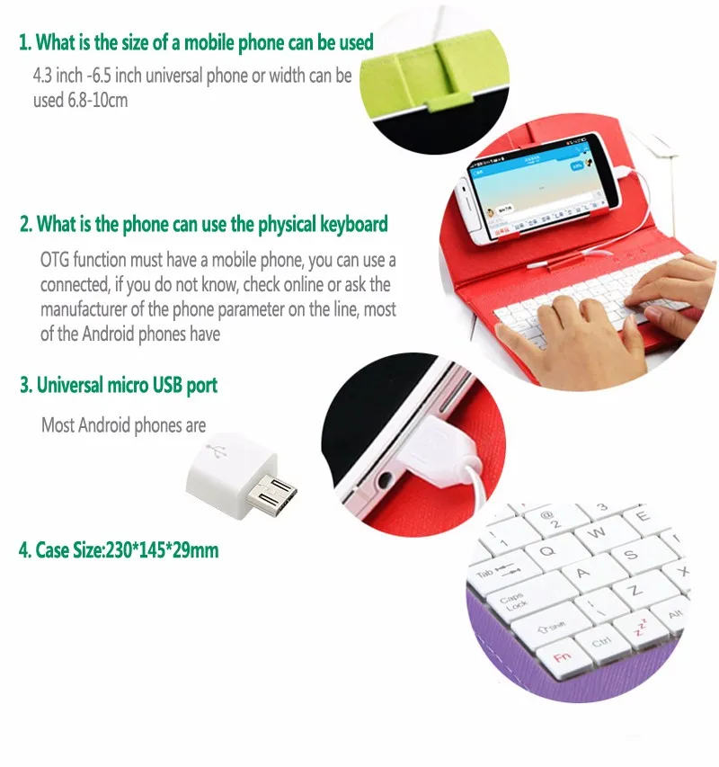 Flip-PU-Leder-Handyhülle mit Kistand OTG, stilvolle USB-Tastatur, langlebige Standabdeckung für Android-Handy, Samsung, HTC, LG, Huawei5077816