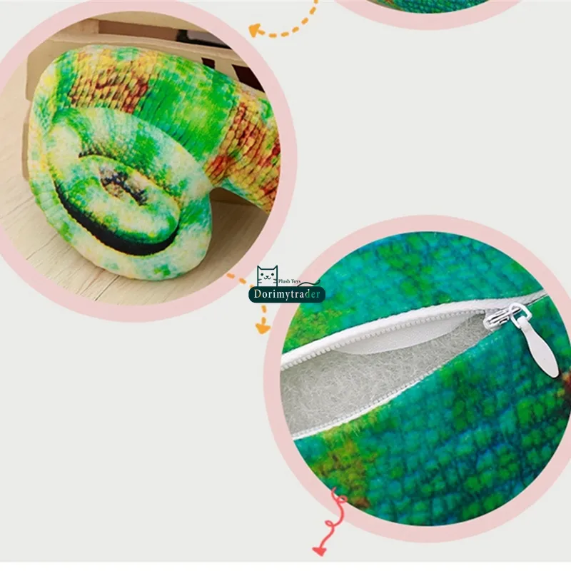 Dorimytrader 시뮬레이션 동물 카멜레온 플러시 장난감 만화 마련된 도마뱀 동물 베개 인형 생일 선물 100cm dy6721381