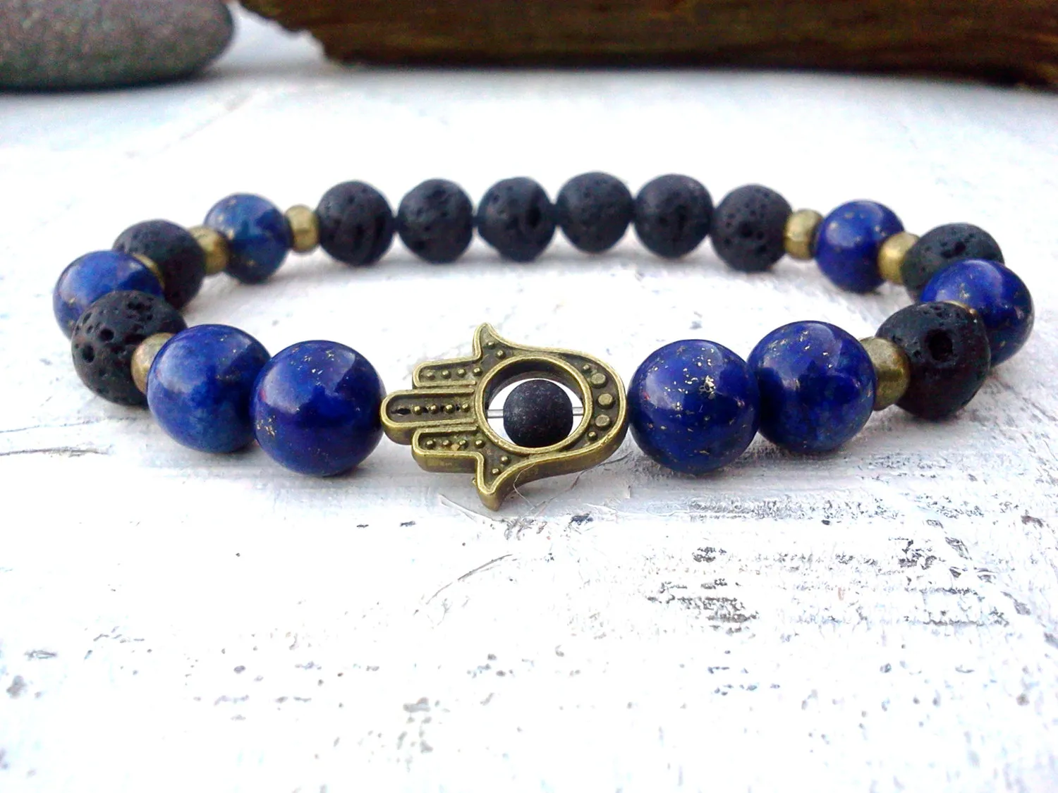 SN0295 modedesign smycken lapis lazuli hamsa armband lava hamsa armband lapis och lava man lycka till armband276q