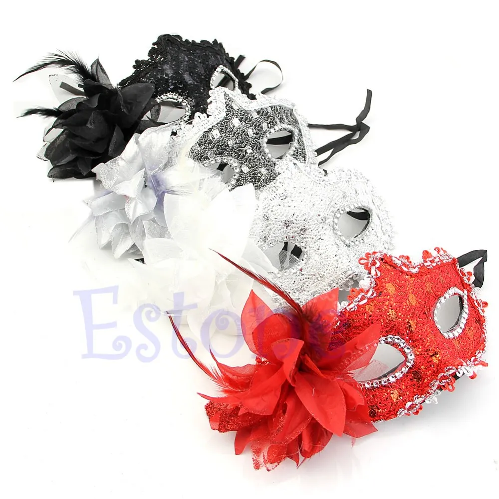 Novidade sexy renda veneziana baile de penas máscara de baile paillette flor festa máscaras para os olhos