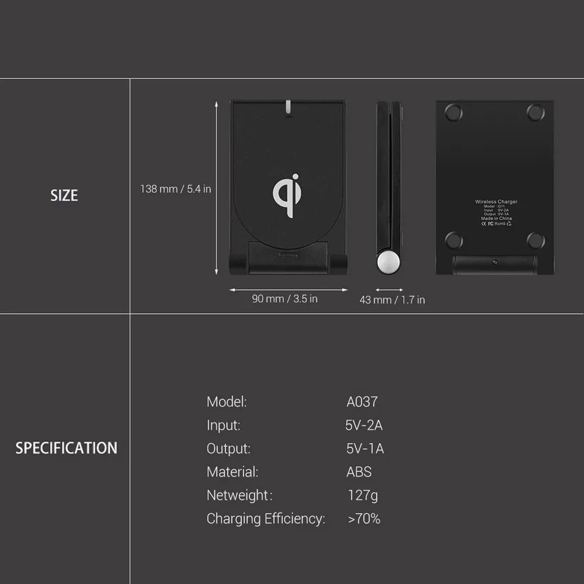 Qualità universale alta Qi caricatore senza fili supporto piegante regolabile bacino del basamento Samsung S7 S8 Bordo Inoltre nota 8 9 10 Ip 8 X XR Nexus 5 6