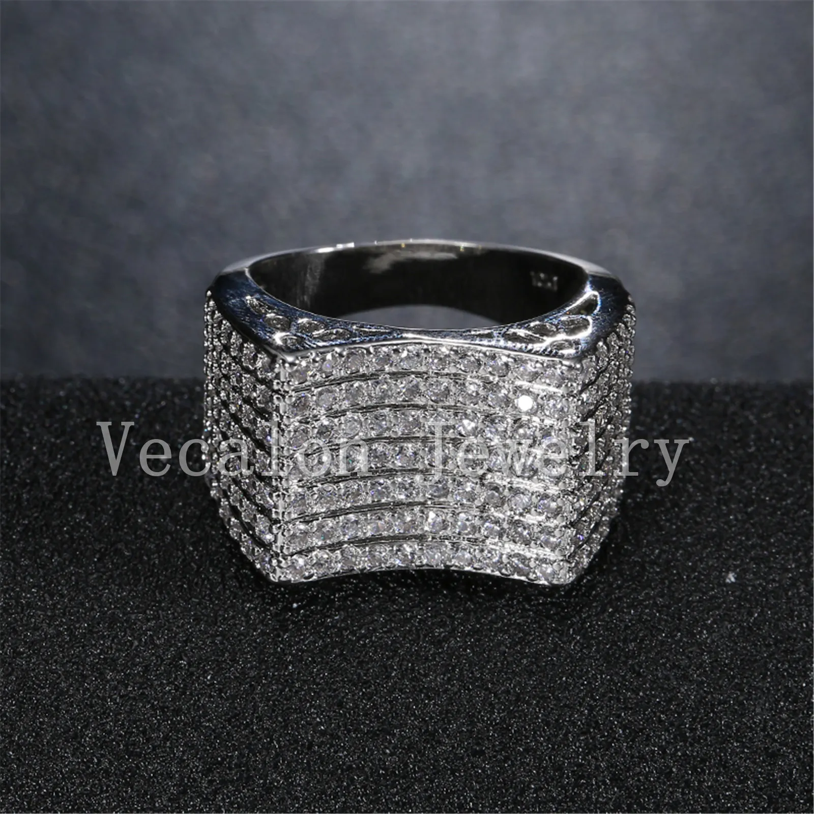 Vecalon Handgemaakte 158 stks Topaz Gesimuleerde Diamond CZ Vrouwelijke Wedding Band 10kt Wit Gold Gevuld Verlovingsring voor Dames SZ 5-11