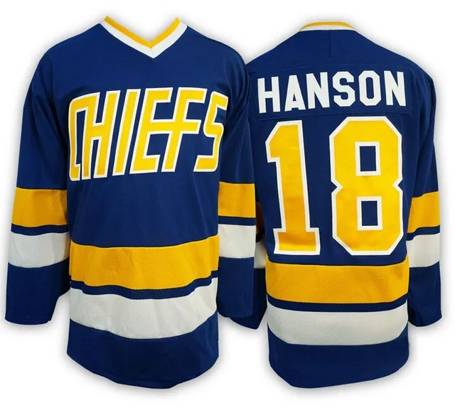 Hanson Brothers Charlestown Slap Shot Movie Hockey Jerseys Ice 16 Jack 17 Steve 18 Jeff Hanson Jersey Team Road Blue White