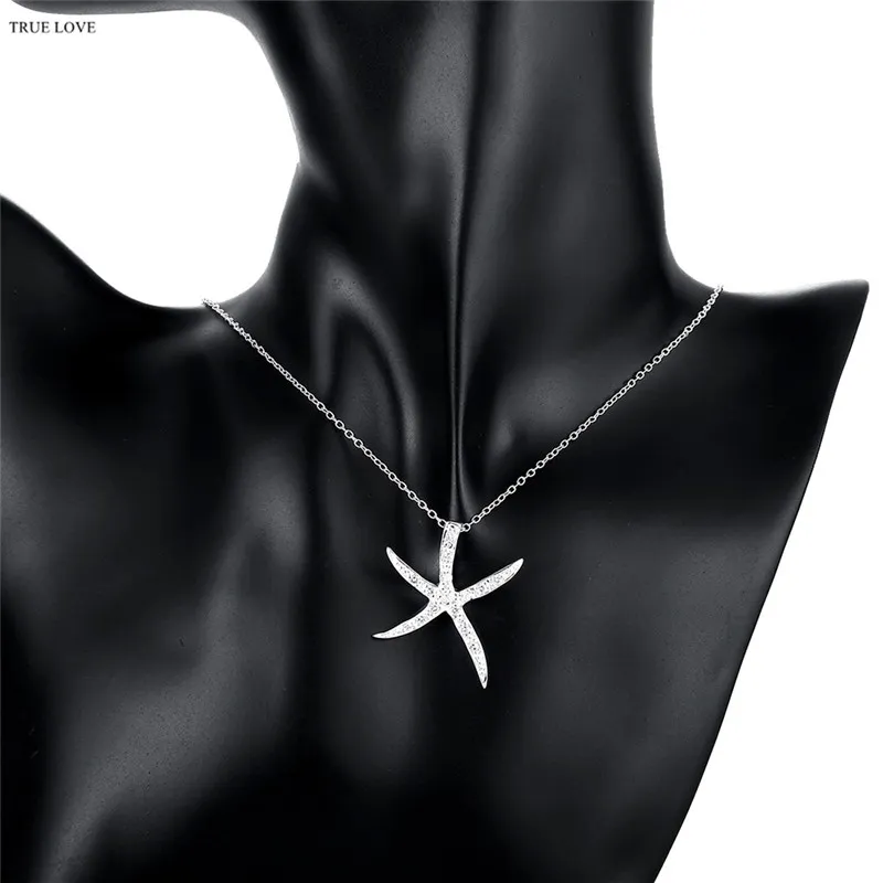 Hot Starfish Pendant Necklace  zircon 925 sterling silver fashion jewelry woman beautiful birthday gift top quality 
