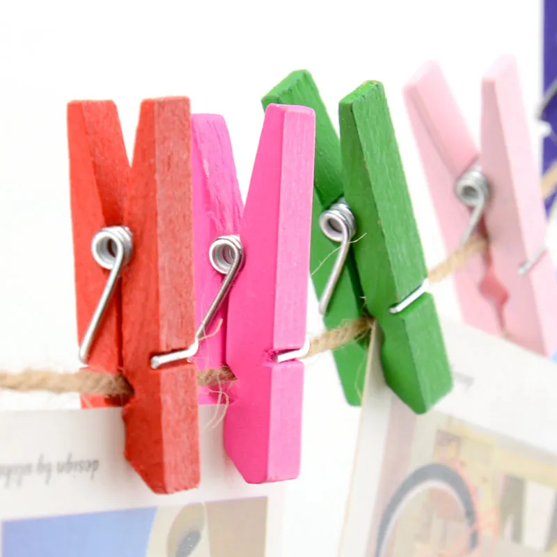 Mini Spring Clips Wasknijpers Mooi ontwerp 35mm Kleurrijke houten ambachtelijke pinnen voor het opknoping van kleding Papier Foto Message Cards