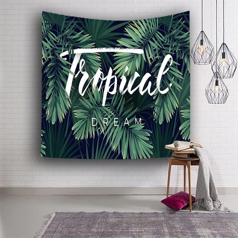 Arazzo con foglie tropicali, fogli di arte da parete con piante verdi, tapis, tessuto in poliestere, tenda murale, tappeto appeso, foglie, tende, arredamento
