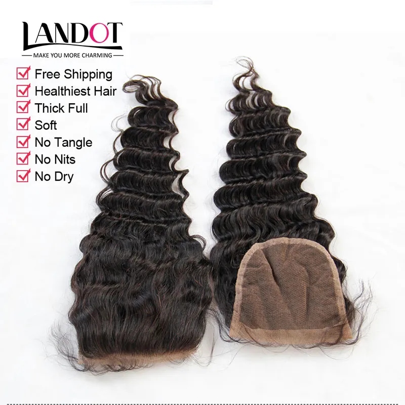 Indian Deep Wave Virgin Human Hair Weaves With Closure Unprocessed Deep Curly Wavy Hair 3 Bundles And Lace Closure Free/Middle Part 4X4Size