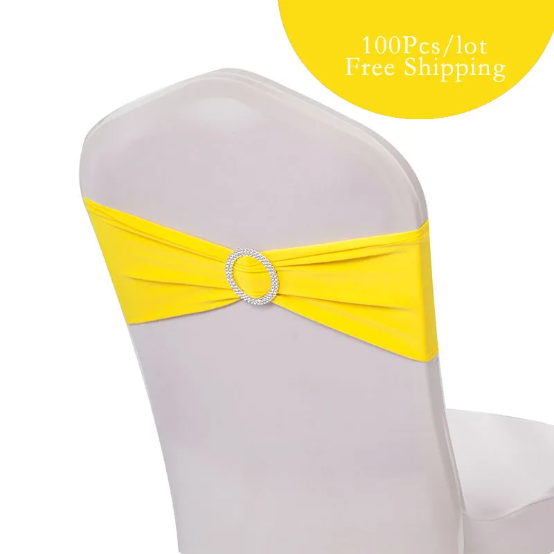 lot de chaise de mariage Band Bow Spandex Lycra Chaise de mariage Couverture Sash Band5059320