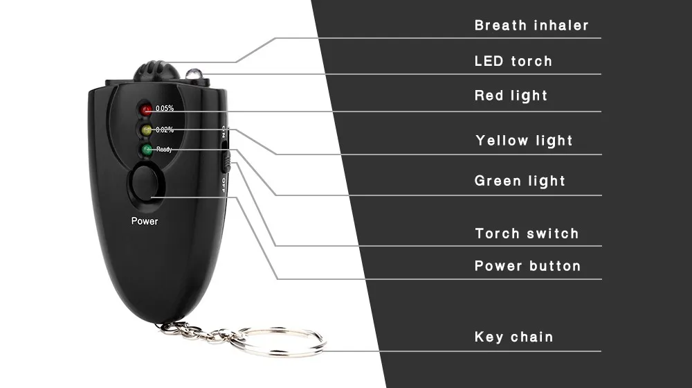 Outils de diagnostic de testeur d'alcool numérique haute sensibilité indicateur LED en 3 étapes alcootest Portable fonction de torche d'alcootest