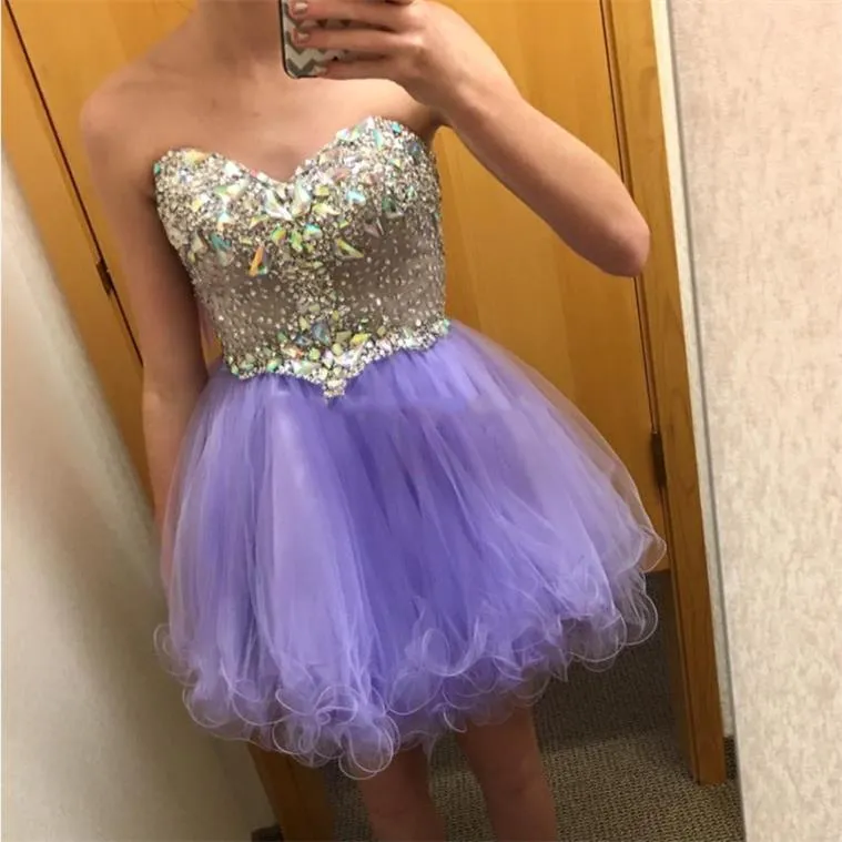 short purple puffy prom dresses 3D Butterfly V-Neck Short Puff Sleeve Dress by Juliet 901