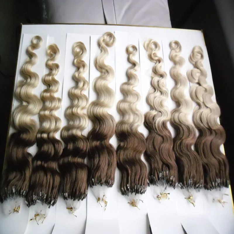 マイクロループ人間の髪の伸縮体内波T4 / 613 2トーンオンブルブラジルの毛8個/ロット800gマイクロループヘアエクステンション