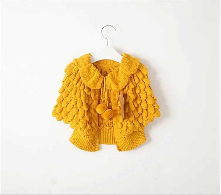 무료 DHL 2016 가을 겨울 소녀 니트 카디건 스웨터 아동 파인애플 케이프 Shawls 아동 프릴 자켓 Outwear Girl Poncho Coats