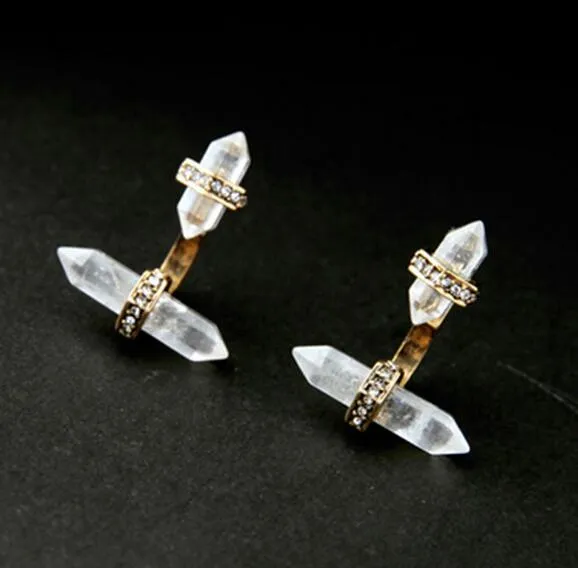 Nature Prism Stud Earrings Pave C Alloy Studs Crystal Rhinestone Charms Vintage Gold Tonal for Lady