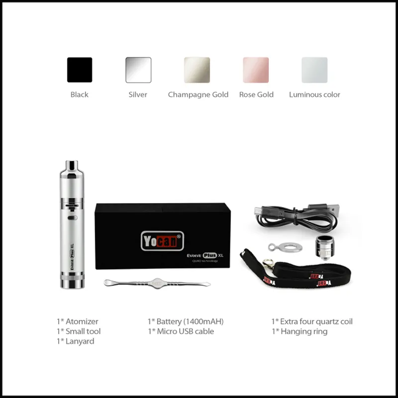 정통 Yocan 진화 플러스 XL 1400mAh 왁 스 Dab 펜 증발기 키트 실리콘 항아리 QUAD 쿼츠 코일 100 % 원본