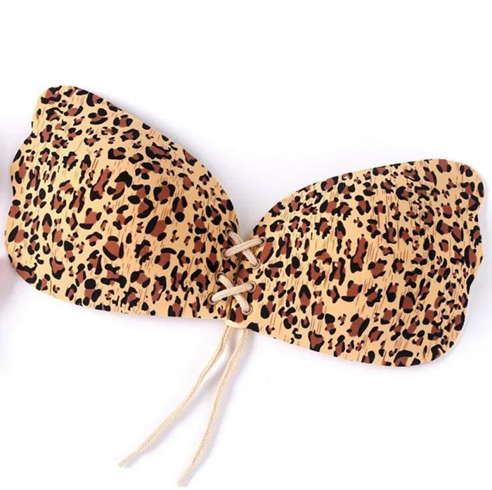 Leopard Invisible Bra Silicone Sexy Women Strapless Push Up Bra Angel Wing Shape Self-Adhesive Bust Backless Bra DHL free