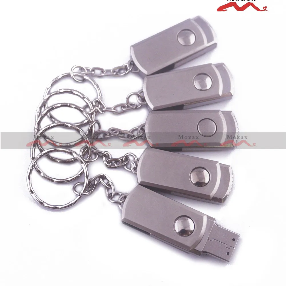 Free Laser Engraved Logo 50PCS 128MB/256MB/512MB/1GB/2GB/4GB/8GB/16GB Swivel Metal USB Drive with Keychain Memory Flash 100% Real Storage