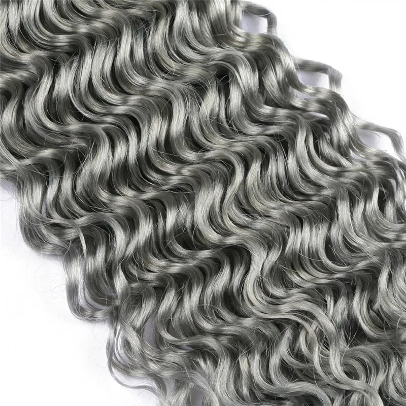 Deep Wave Virgin Peruvian Silver Grey Human Hair Bundle handlar Pure Grey Human Hair Extensions Dubbel Wefts Deep Wave Peruvian Hair6804617