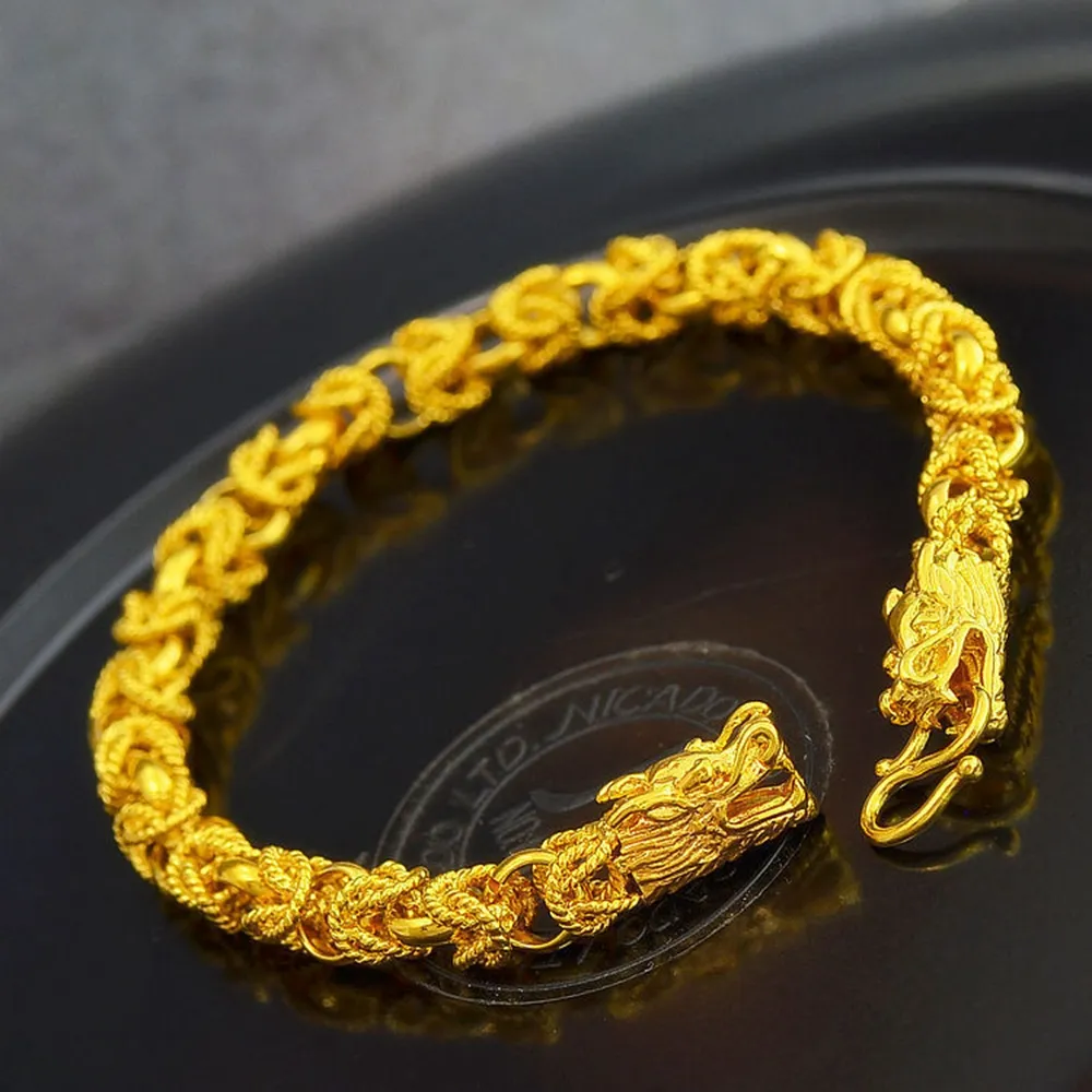 Presente clássico 18K Mulheres de bracelete de ouro amarelo 18K Chain 7,8 "de comprimento