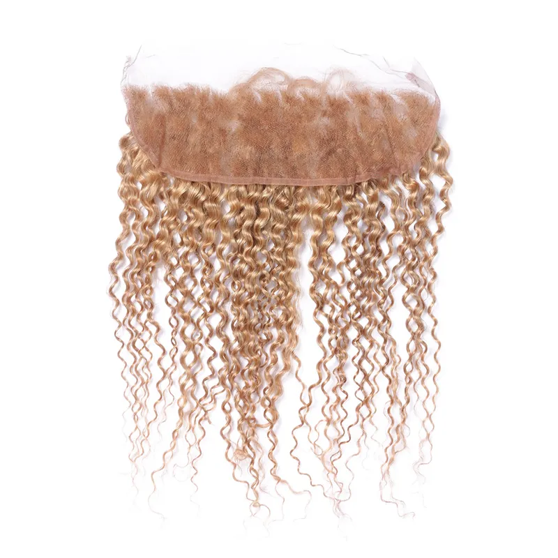 New Arrival 27 Ear To Ear Lace Frontal With Kinky Curly Hair Bundles Brazilian Deep Curly Hair Bundles With Lace Frontal for woma8092094