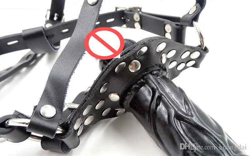 Mordaza para pene para adultos con consolador de doble cabeza, fetiche esclavo, arnés de Bondage para cabeza, juguete sexual de sujeción de cuero de PVC para juego sexual 9302758