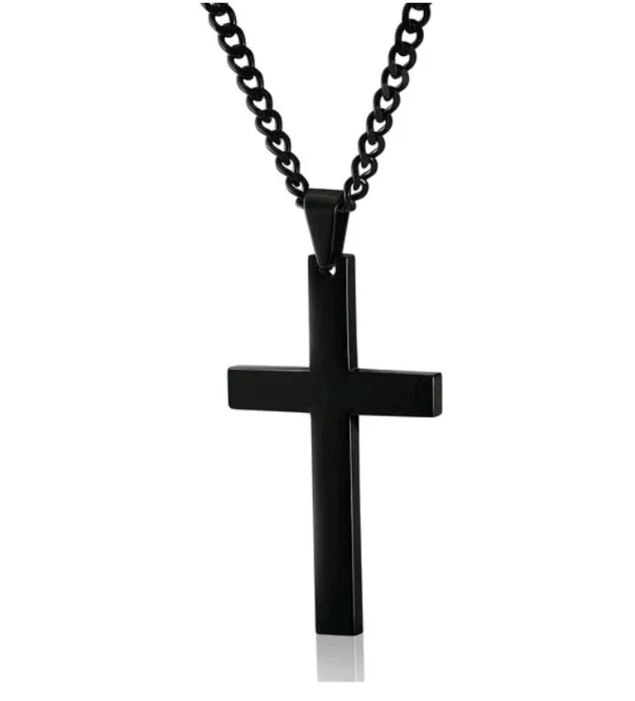 Simple Christian Cross Pendant Necklaces for Men Religious Jewelry Stainless Steel Smooth Surface Crucifix Sautoir Trend Women Jewellery