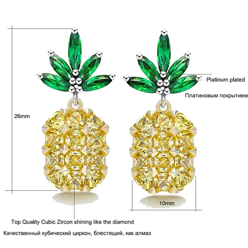 YHAMNI NEW Yellow Crystal Fruit Pineapple Earrings Bridal Large Drop Earrings Natural Crystal Jewelry For Women E4455