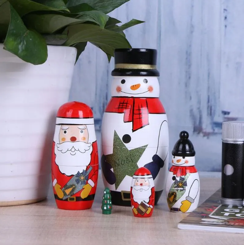 Ahşap Matryoshka Bebekler Bebek Oyuncak Yuvalama Bebekler Güzel Noel Kardan Adam Noel Baba Resim Rus Bebekler Çocuklar Hediye