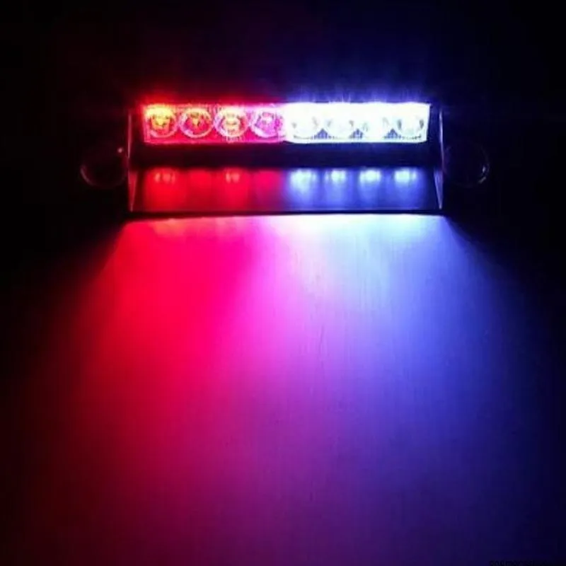 rouge et bleu - Lumière de flash stroboscopique de police à LED pour voiture,  8 LED, rouge, bleu, urgence de tableau de bord, 3 clignotants,  antibrouillard, bleu, jaune, nouveau style