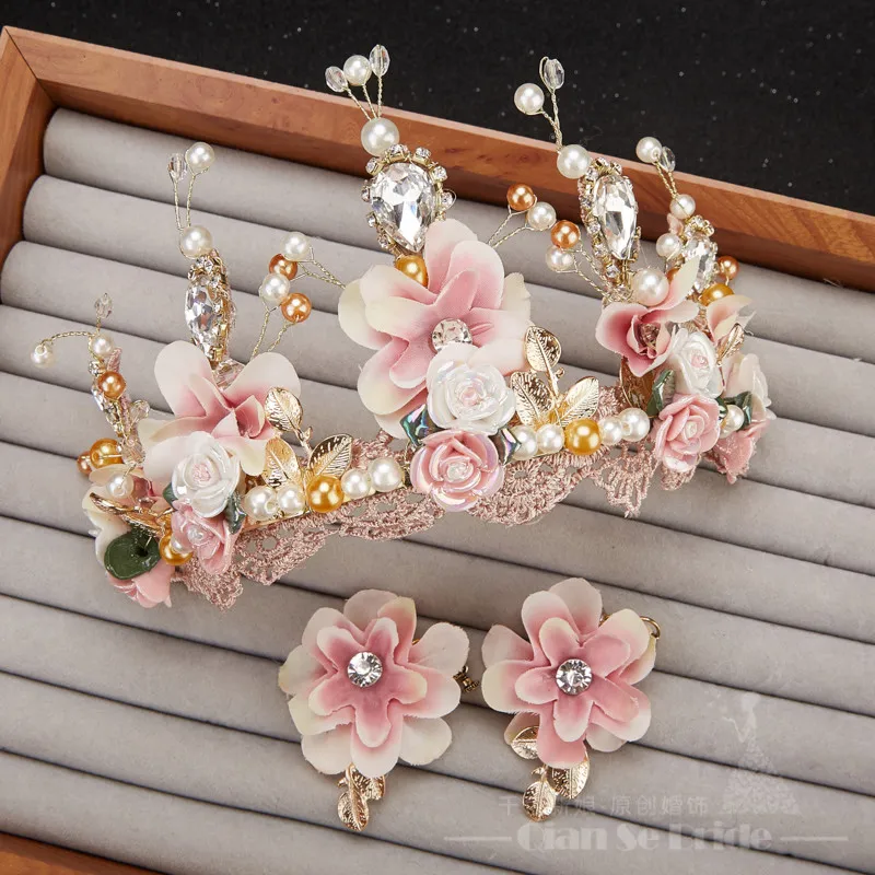 Luxurious Crown Women Crystal Floral Tiara Pearl Jewelry Golden Bridal Crown Hair Wear Wedding Pography Accessories Aide2159314