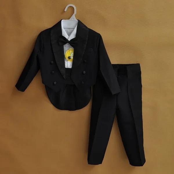 Baby Boy Five pieces clothing set Children tuxedo kids formal wedding suit Baby Boys Blazers suits black white 14 Year5390915