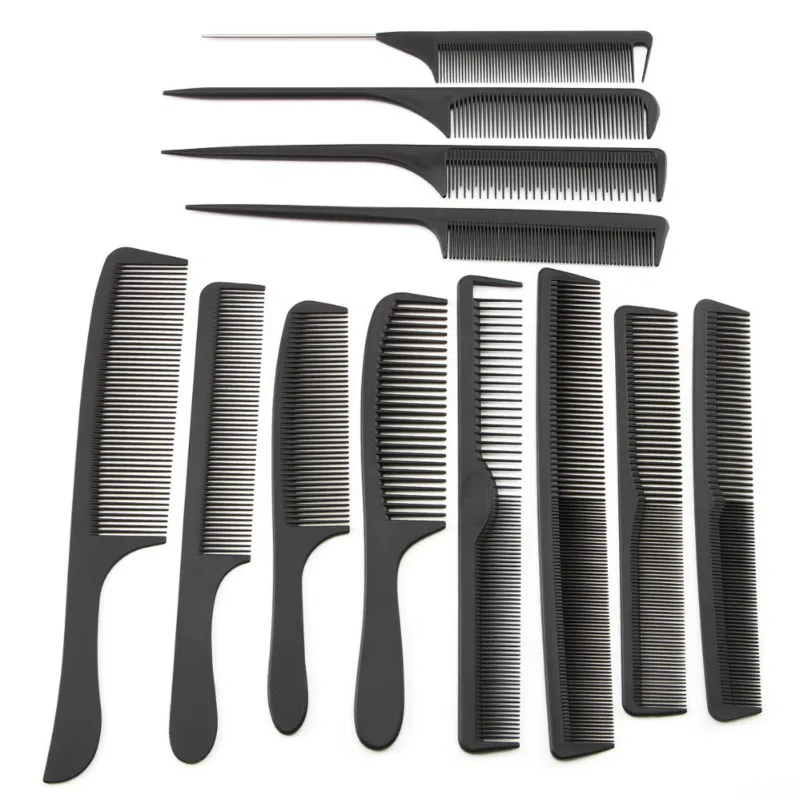 Wholesale 12 Style Hairdressing Black Hair Cutting Comb Carbon Hair Tail Combs Different Design Pro Salon Barber Styling Tools