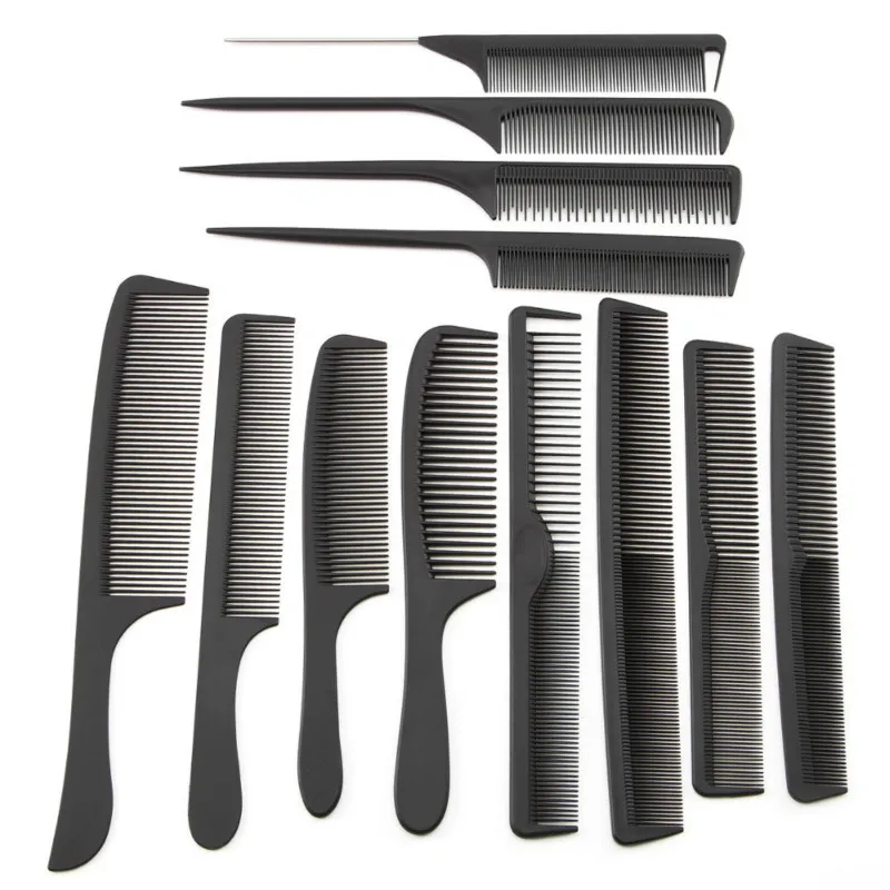 Groothandel 12 Stijl Kappers Zwart Haar Snijkam Carbon Haarstaart Kammen Verschillende Design Pro Salon Barber Styling Tools