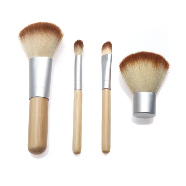 1 ensemble/4 pièces fond de teint professionnel maquillage pinceaux en bambou Kabuki pinceau de maquillage ensemble cosmétique Kit outils ombre à paupières Blush pinceau qp