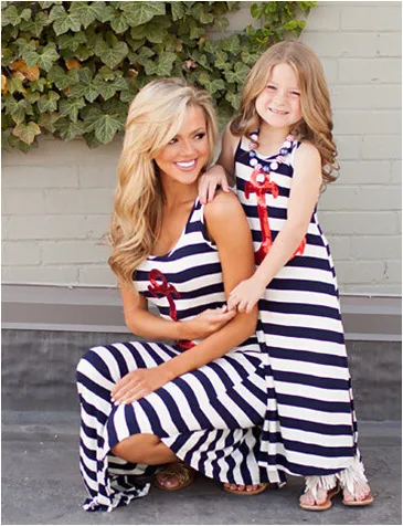 2016 Top Fashional Style Girls Navy Anchor Sleeveless Striped Dresses Children Barn Sequined Blue White Stripes Party Vestidos 4603420