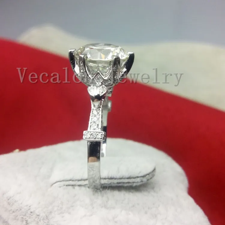 Vecalon fashion korona obrączka dla kobiet okrągły krój 3ct imitacja diamentu Cz 925 Sterling Silver kobieta obrączka zaręczynowa