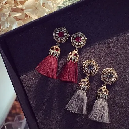 Mode Vintage boucles d'oreilles pour femmes bijoux brillant brique boucles d'oreilles fleur ancien Long gland boucles d'oreilles pendantes cadeau