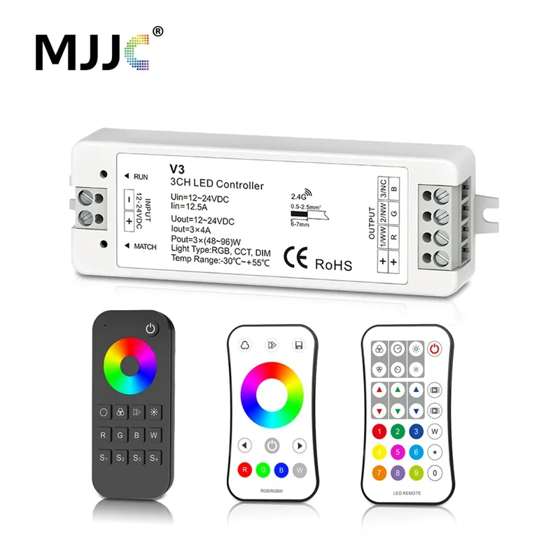 MJJC RGB RGBW LED-Streifen-Controller, RF 12 V, 24 V, 2,4 G, kabellose RGBW-Fernbedienung, 12 Volt, 5 Jahre Garantie