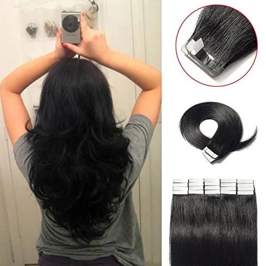ELIBESS Double Drawn Raw Virgin Human Hair Tape in Hair Extensions 40pcs 100g Natural Color