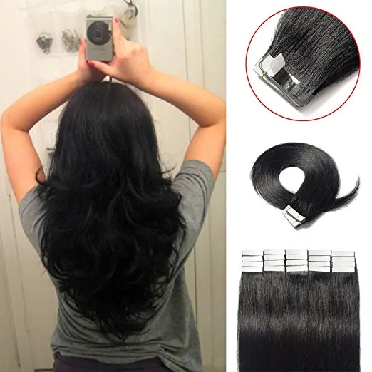 Elibess Double Getrokken Raw Virgin Menselijk Hair Tape in Hair Extensions 40 Stks 100G Natuurlijke Kleur