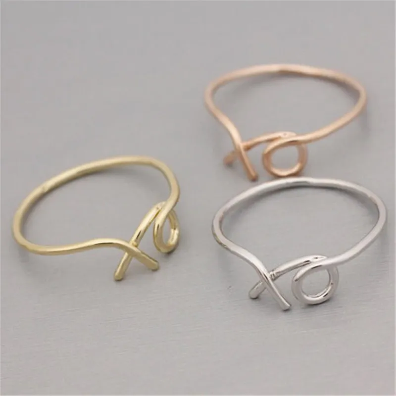 10 / PC "XO" tipo de letra anel 18 k ouro letras anel banhado jóias por atacado três cores para escolher o transporte livre